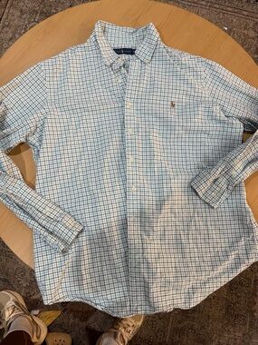 Polo by Ralph Lauren Light Blue and White Multi-Check Button-Down Shirt